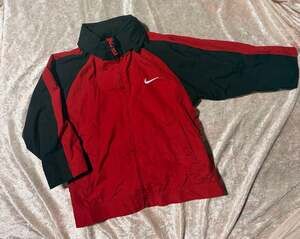 Nike Windbreaker Toddler Boys Size 2T Red Black Hooded Full Zip Jacket Swoosh